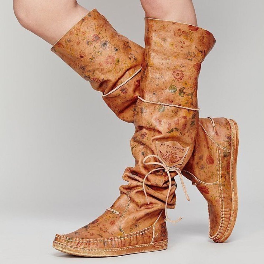 Free People El Vaquero Floral Knee Boots